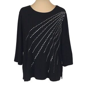 Alfred Dunner Black Faux Rivet 3/4 Length Sleeve Blouse, Petite XL